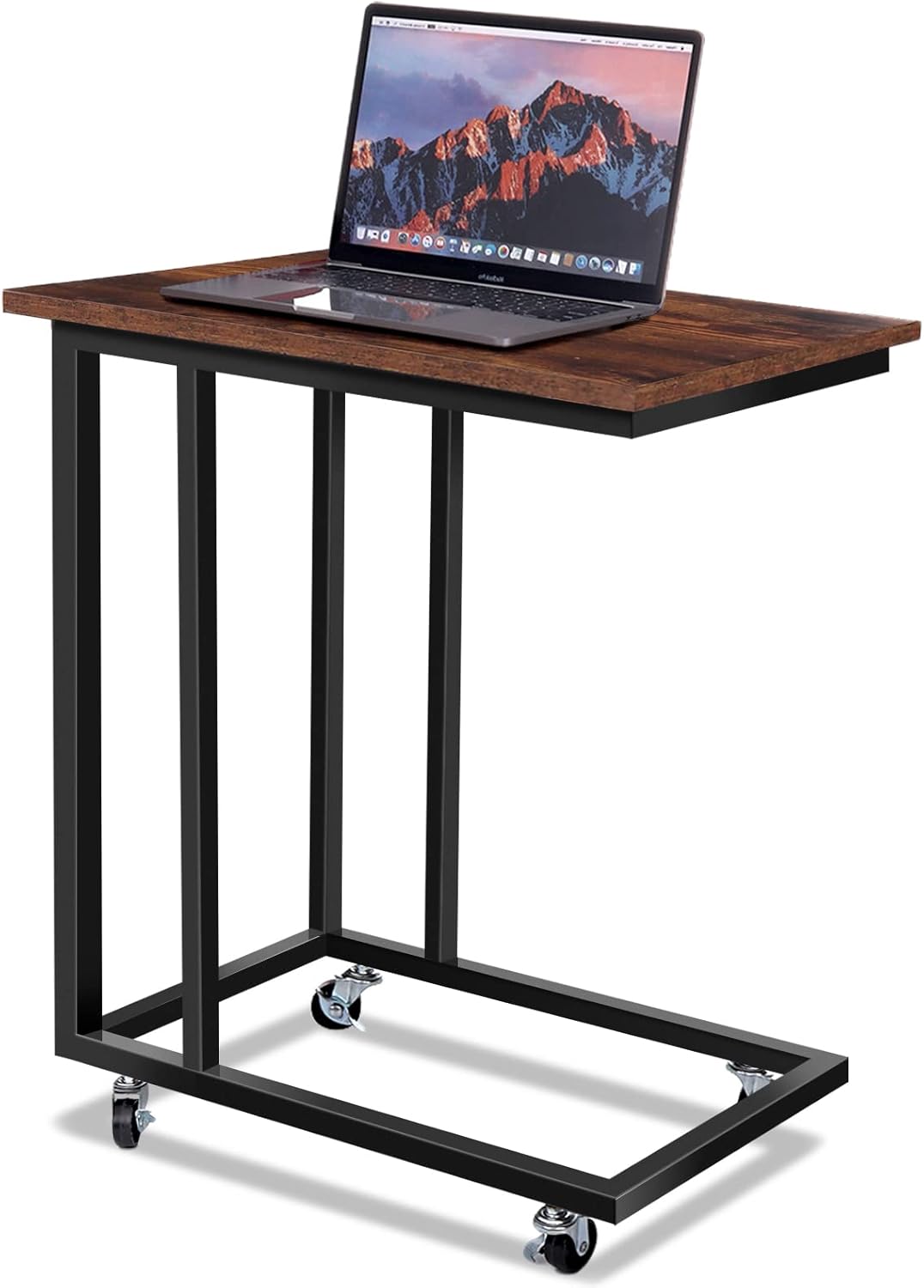 Rustic C Table with Metal Frame and 4 Rolling Casters T32164