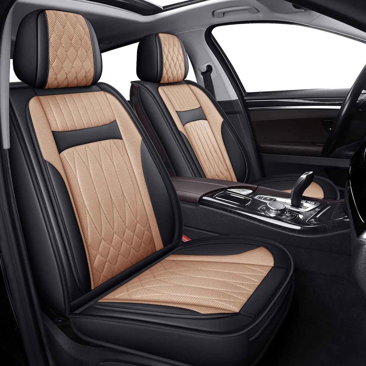 Beige Car Seat Covers Full Set Waterproof Front Back Seat W707