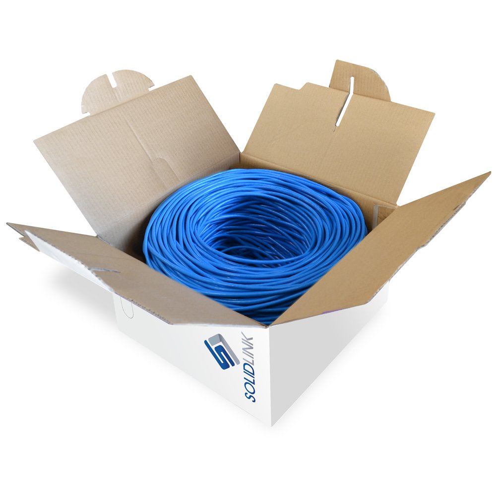 CAT5e 1000ft UTP Solid Conductor Cable 24AWG LAN Network Ethernet RJ45 Wire, Blue, Pack of 2 V924291