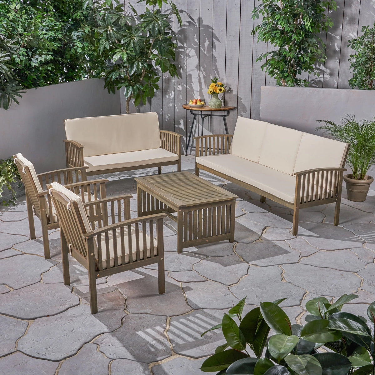 5 Piece Outdoor Acacia Wood Conversation Set Q5024