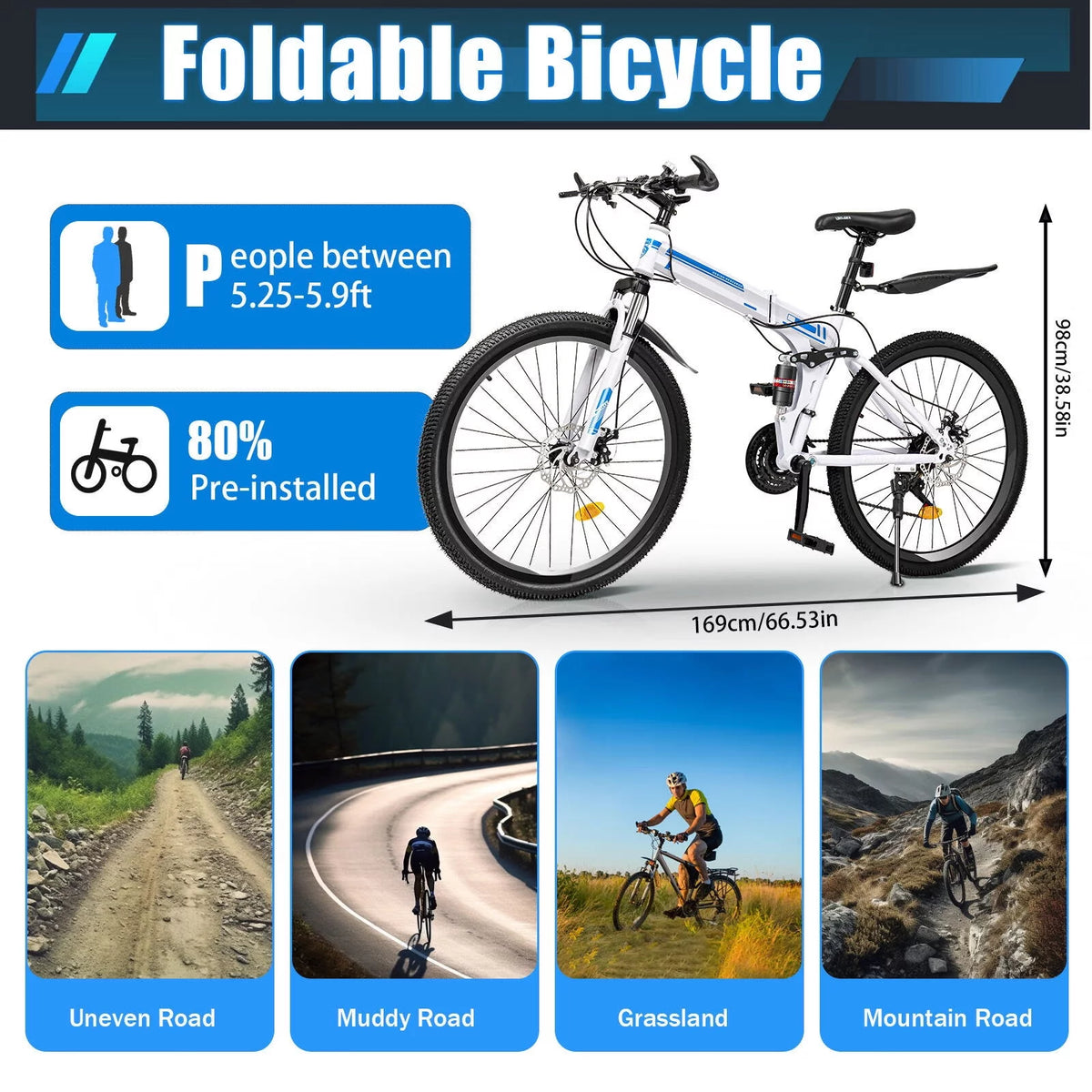 26 Mountain Folding Bike 21-speed Blue & White W111553