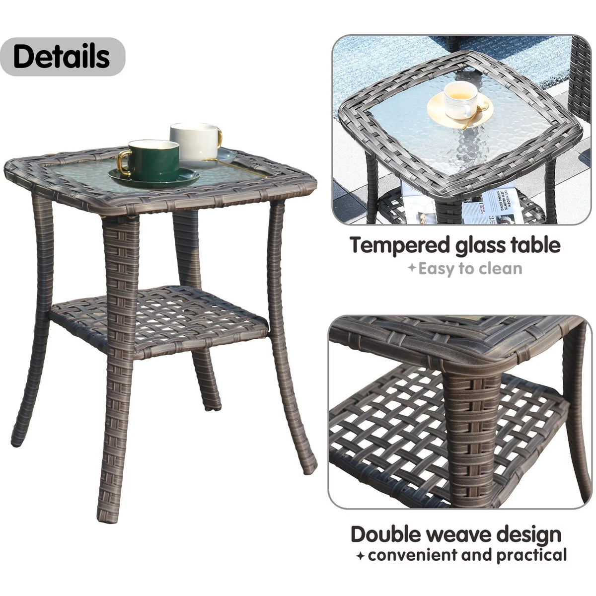 Outdoor Wicker Coffee Table with Glass Top E329