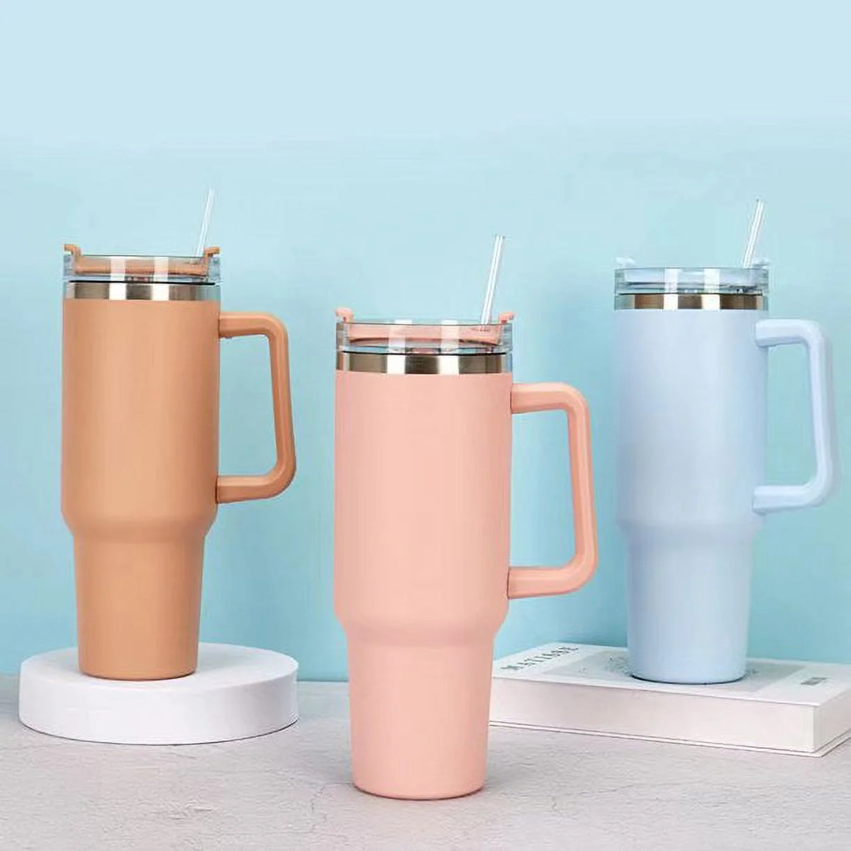 40 oz Insulated Stainless Steel Tumbler with Handle and Straw lid Y96393