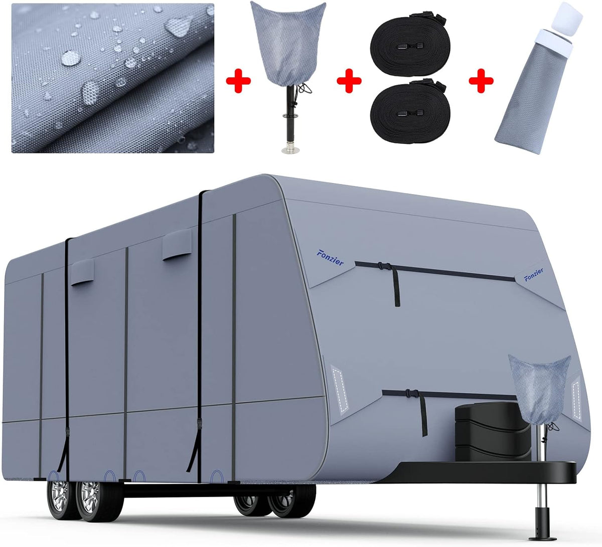 RV Cover for 28'7"-31'6" with 4 Gutter Spout Covers Tongue Jack Cover A531