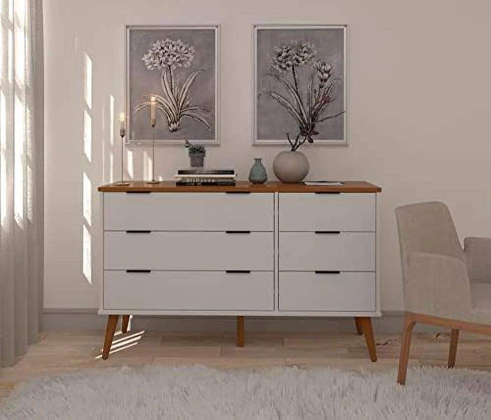 White 6 Drawer Solid Wood Double Dresser R126