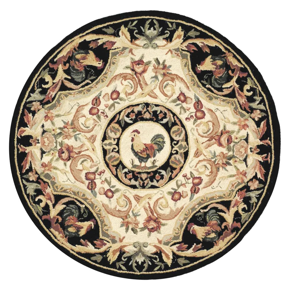 Ivory/Black Wool Novelty Area Rug O930653