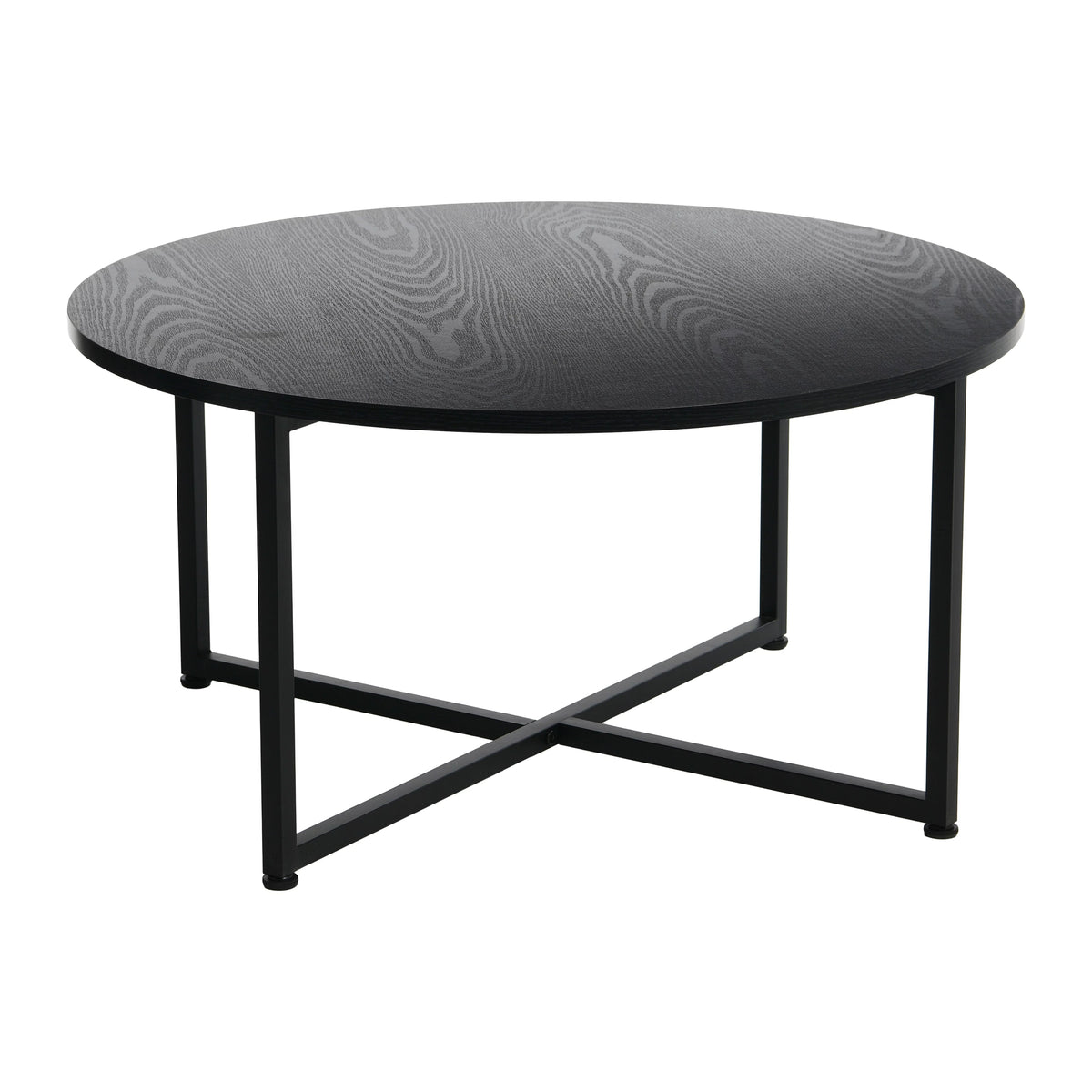 Round Coffee Table with Steel Frame and Faux Distressed Wood Finish W5128