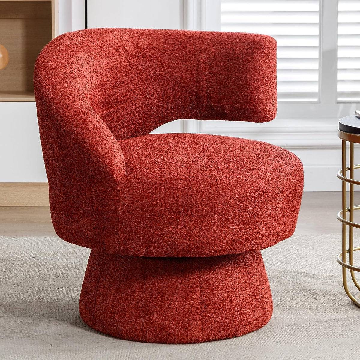 Red Fuzzy Teddy Upholstered Swivel Accent Chair I7316