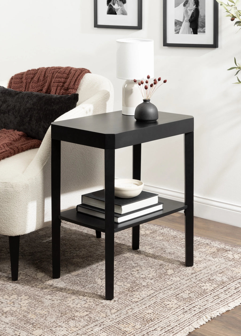 Black Two-Tier Wood Side Table Z40865