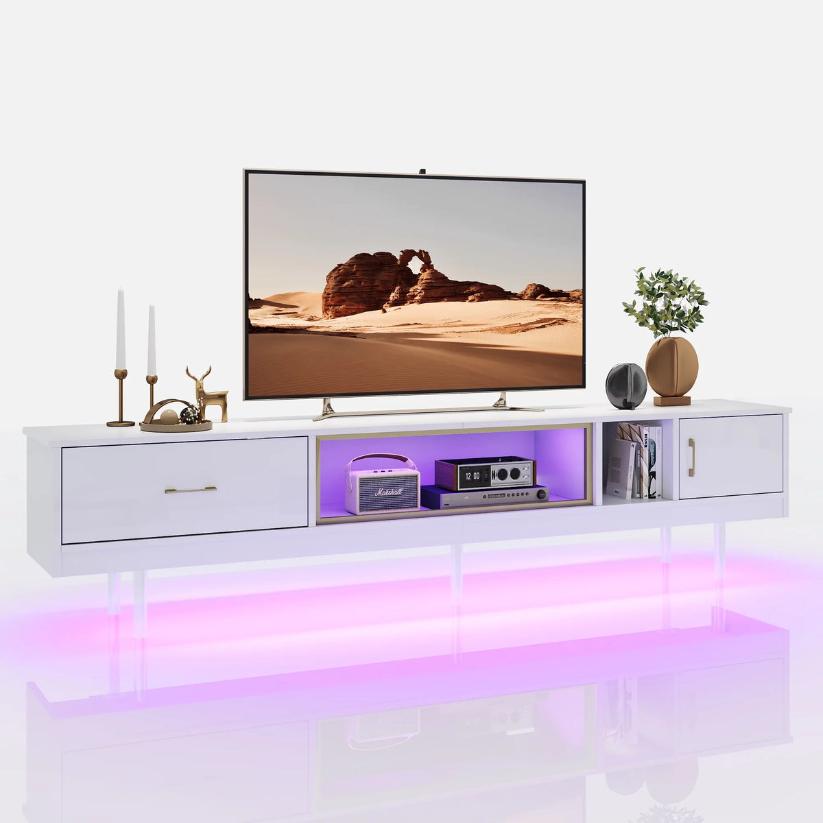 Black TV Stand with LED Lights and Drawer X209787