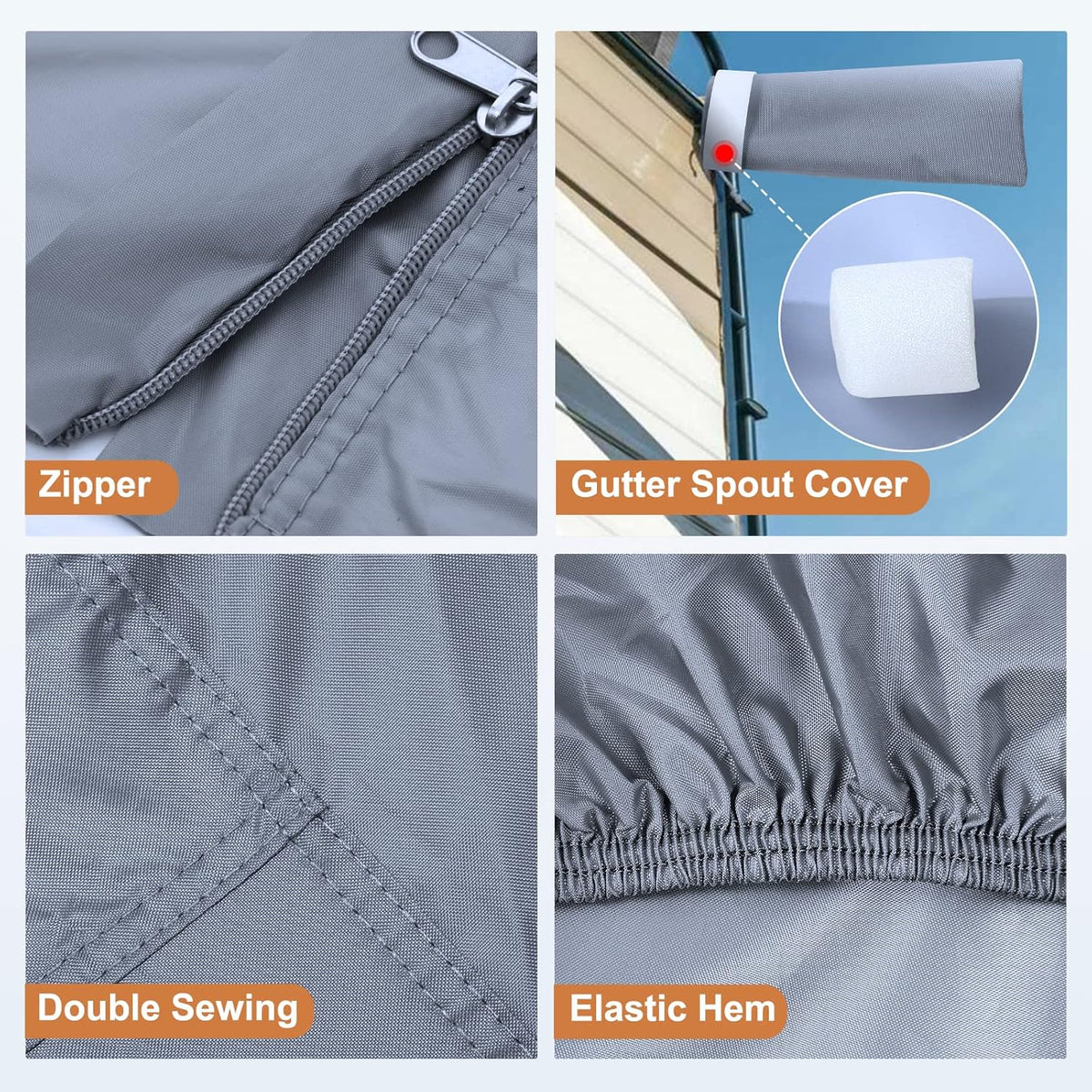 RV Cover for 28'7"-31'6" with 4 Gutter Spout Covers Tongue Jack Cover A531
