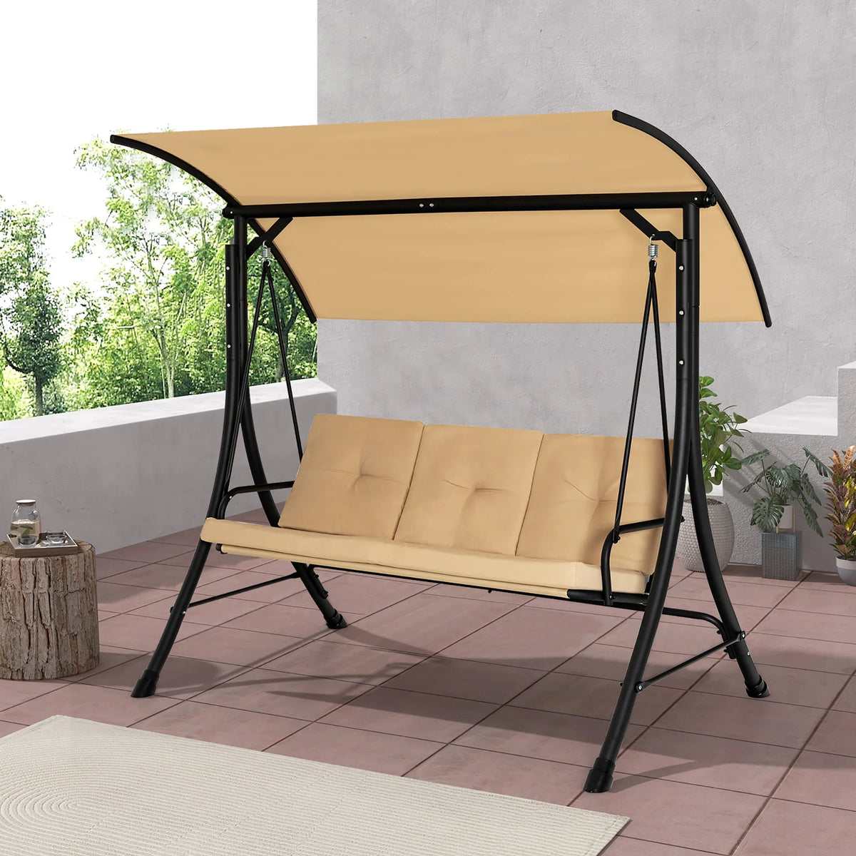 3 Person Patio Swing Chair with Cushions and Canopy T4993