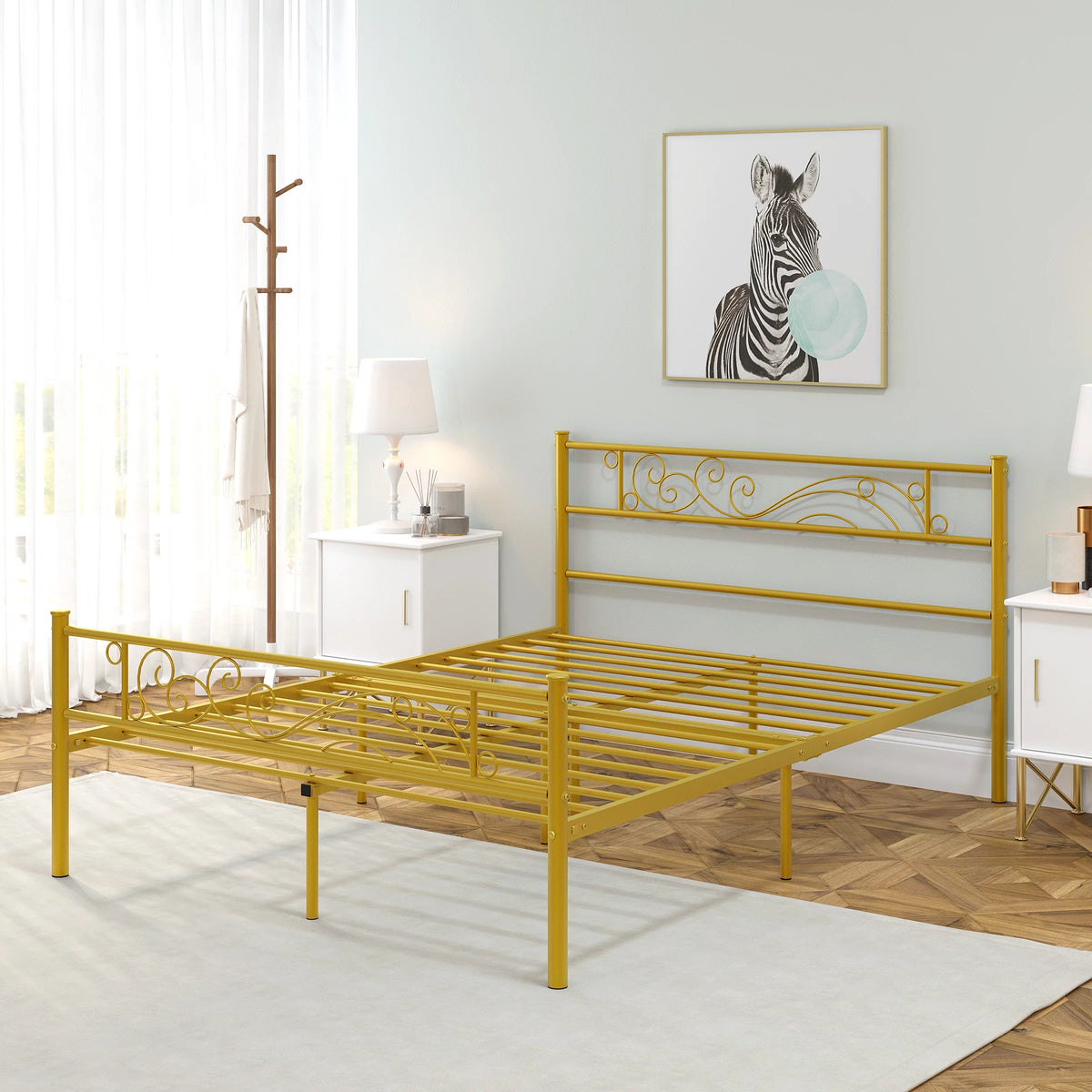Full Size Black Metal Platform Bed Frame with Headboard and Footboard W52186