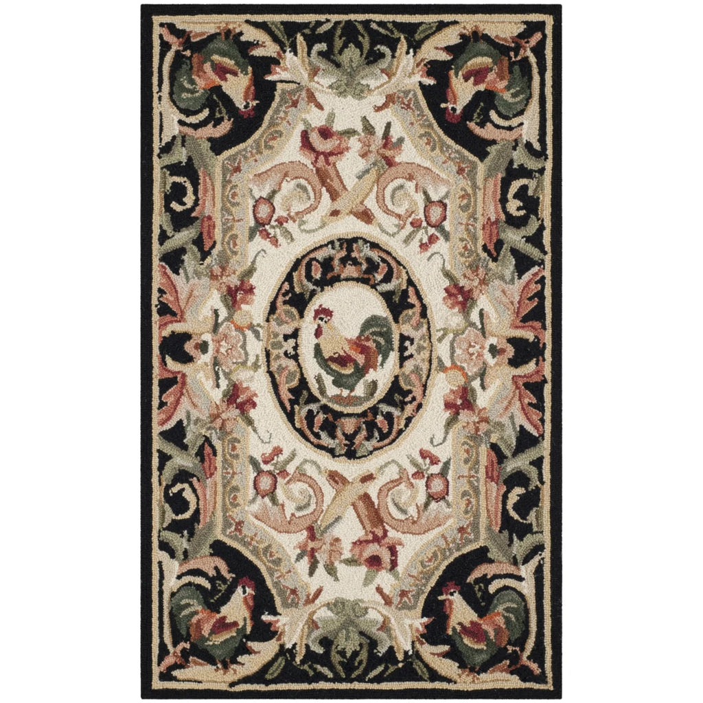 Ivory/Black Wool Novelty Area Rug O930653