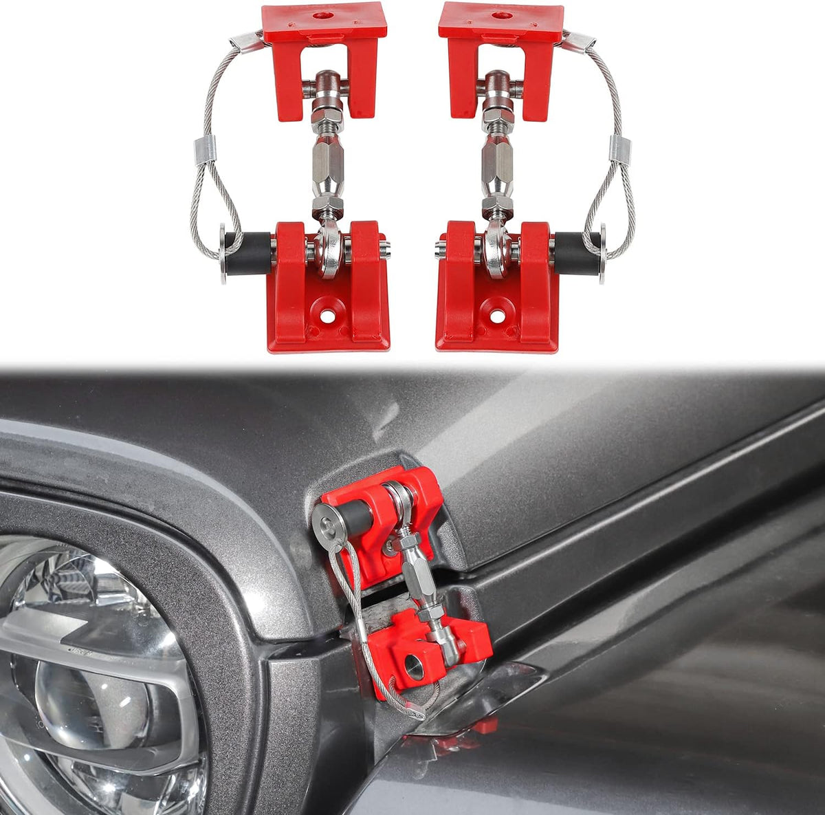 Stainless Steel Locking Hood Latch Catch Kit (Red with Lock) H4723