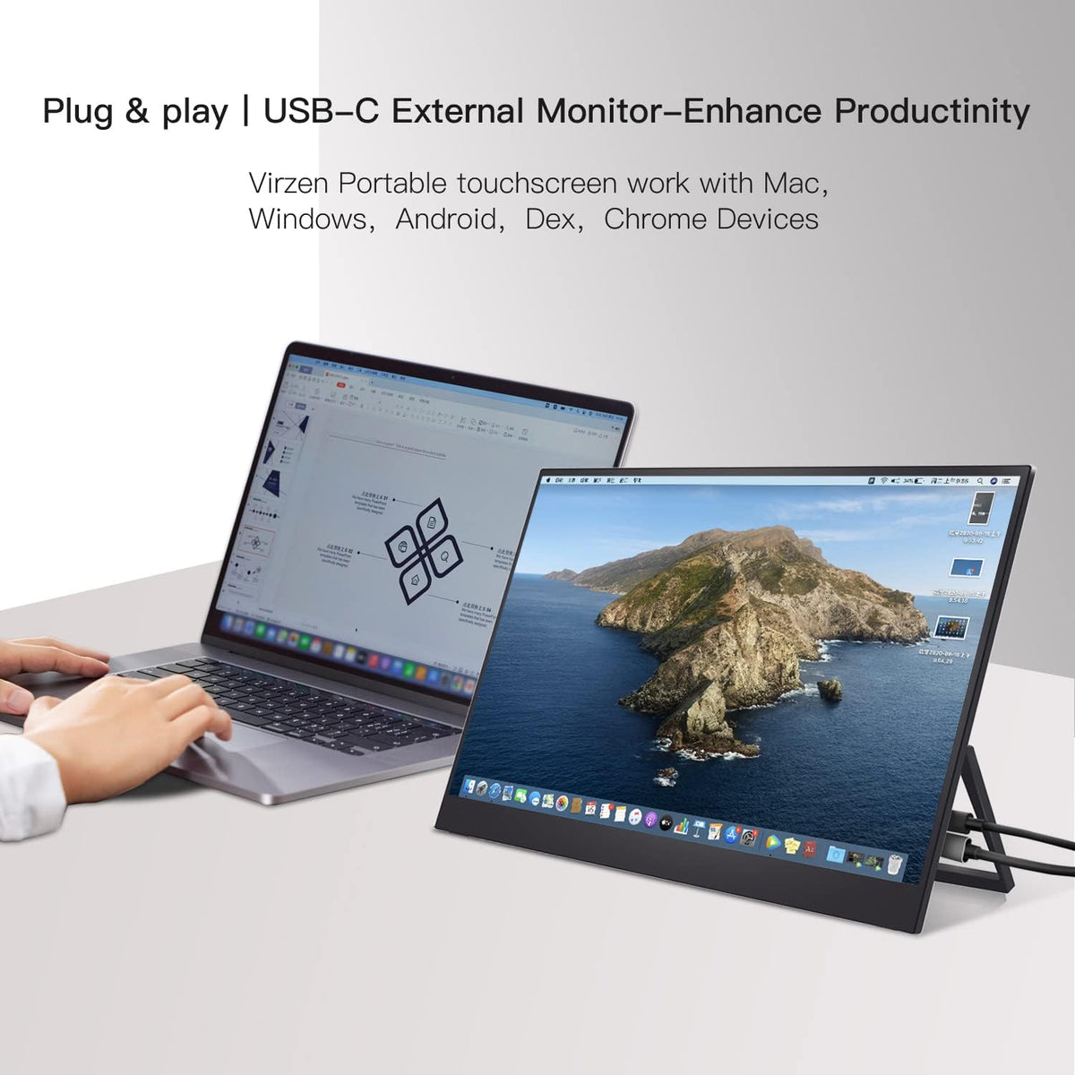 15.6" Portable Touchscreen Monitor with Kickstand 1080P Mini HDMI R655