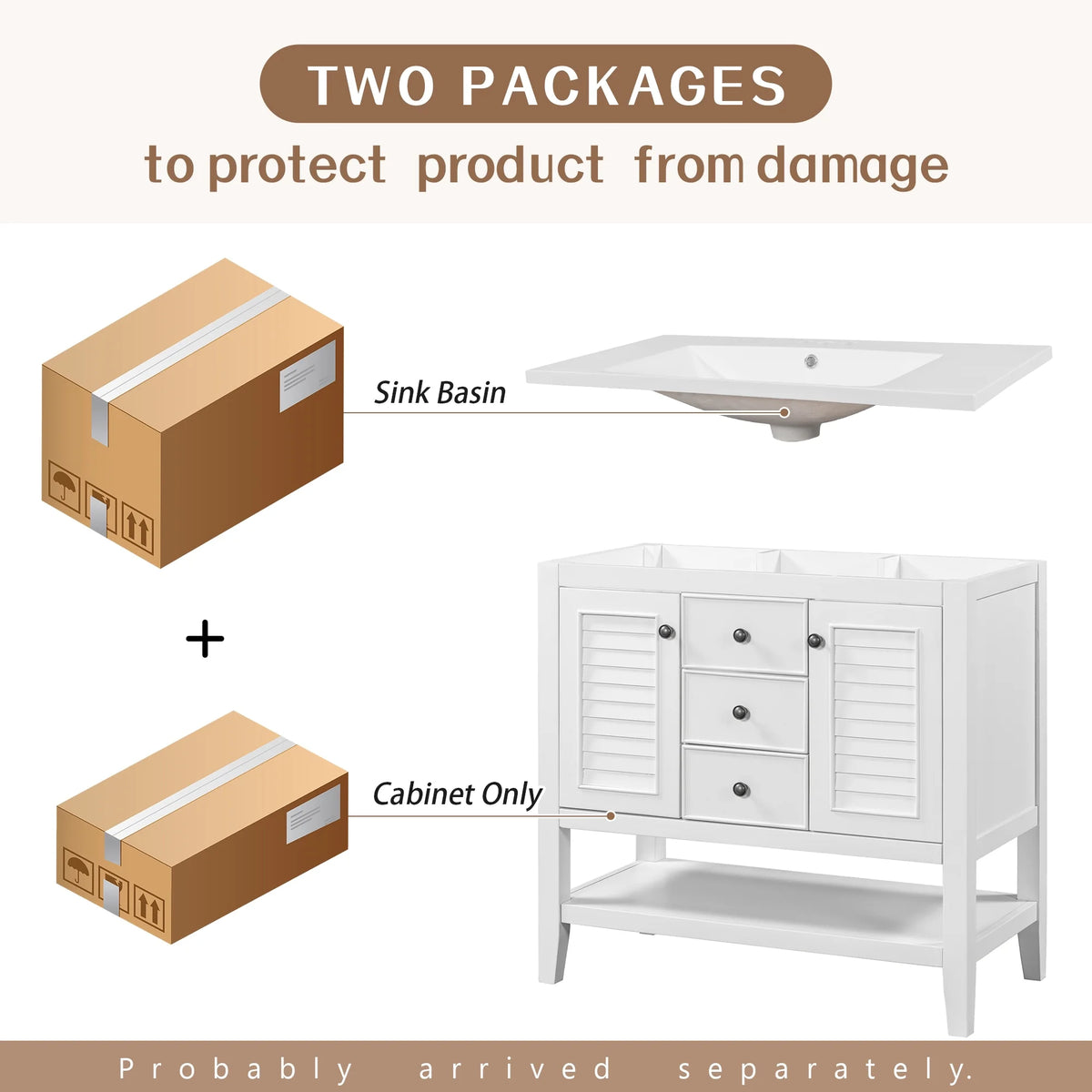 36" White Bathroom Vanity with Ceramic Basin Y76835