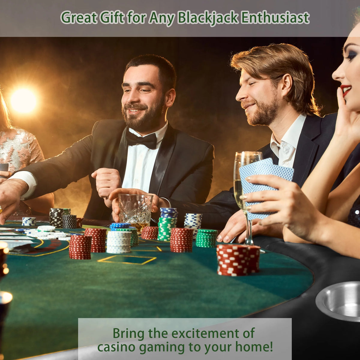 Folding Poker Table for 7 Player, 71" Blackjack Table with Foldable Legs and Removable Metal Cup Holder, Green Felt F958