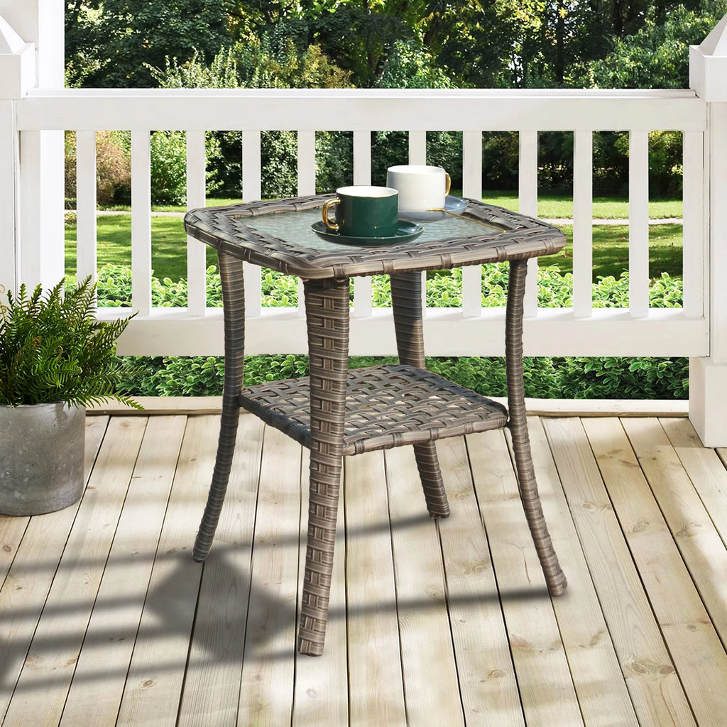 Outdoor Wicker Coffee Table with Glass Top E329
