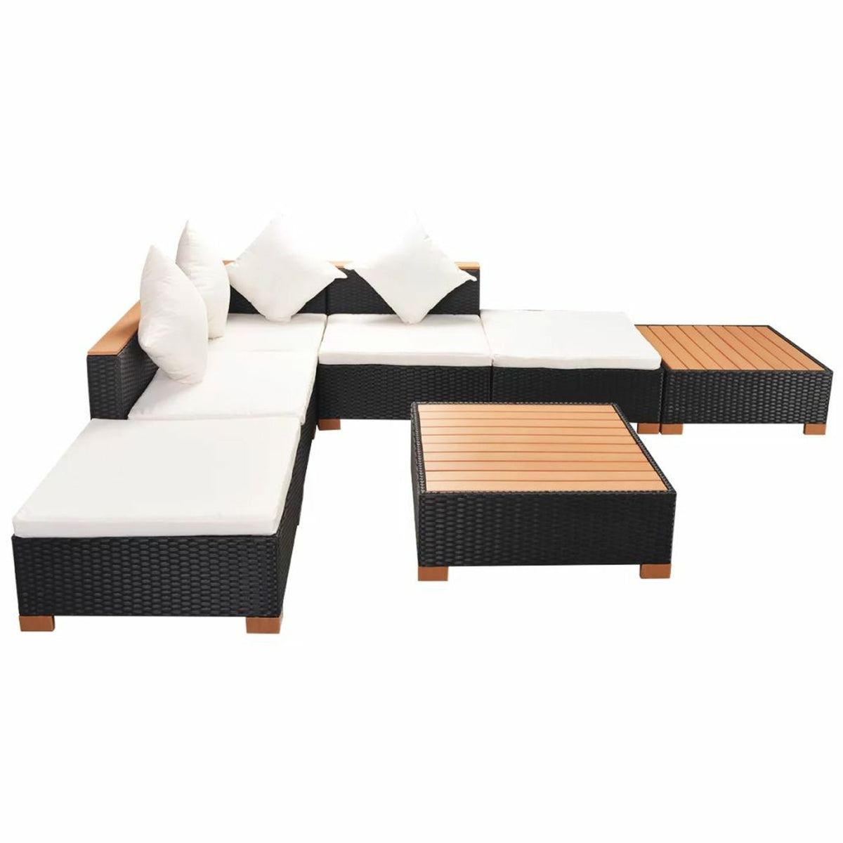 7 Piece Outdoor Sectional Sofa Set with Coffee Table and Ottoman Black Poly Rattan O77806