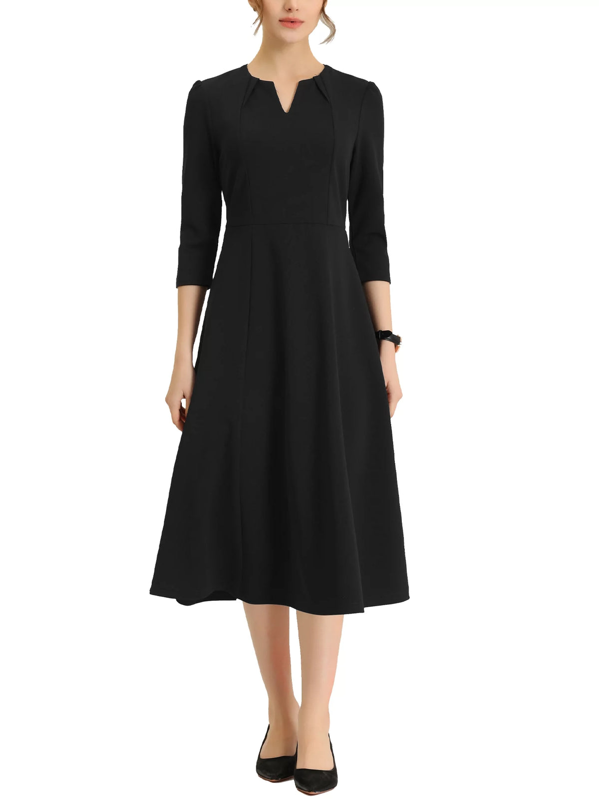 A-Line Dress 3/4 Sleeve Notched V Neck L14485