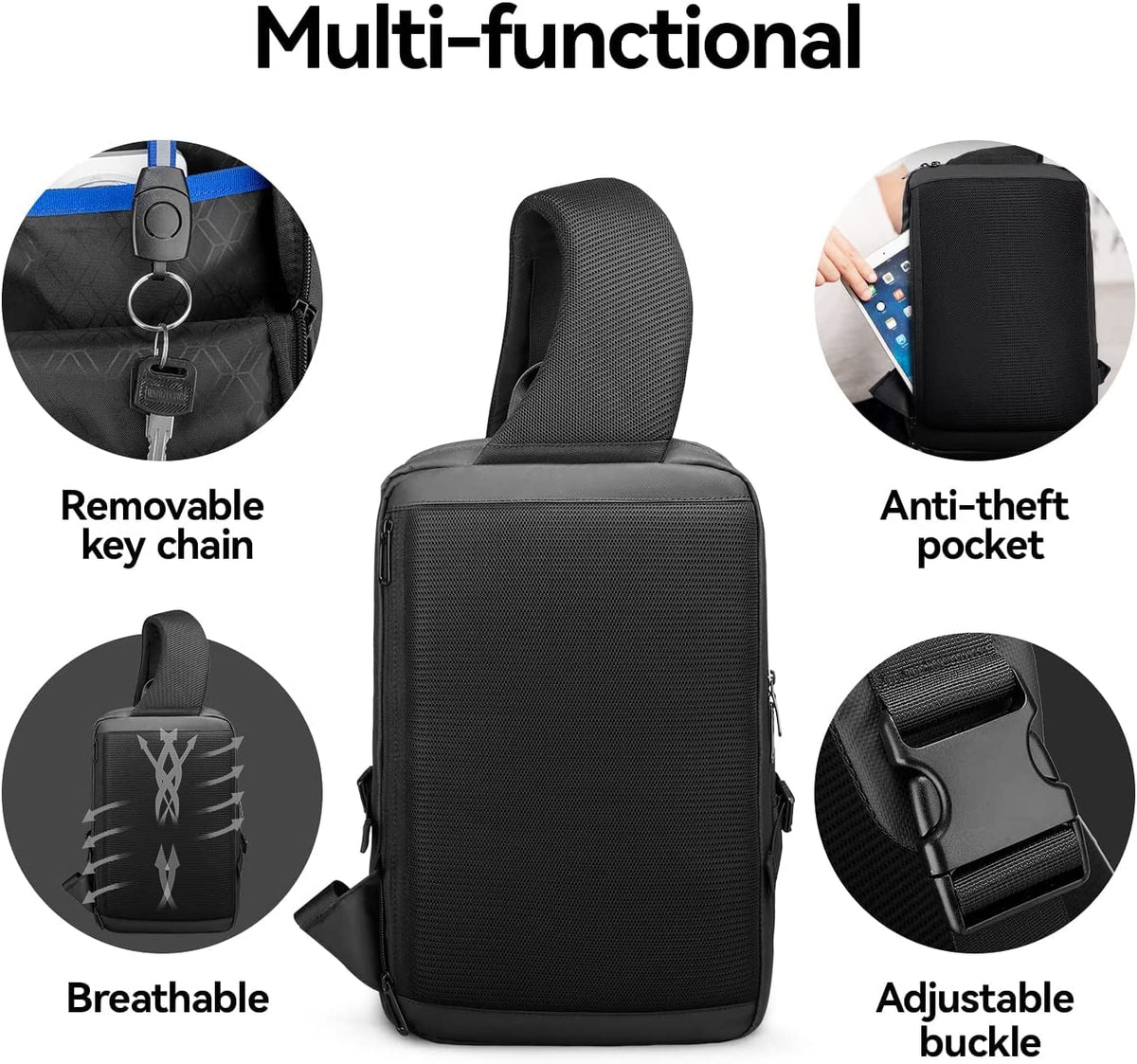 Waterproof Sling Backpack with USB Charging Port and Adjustable Strap F602