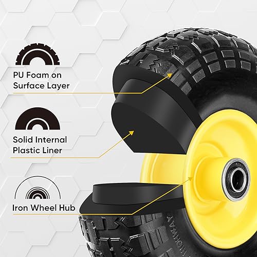 10" Solid Tires, 2 Pack Flat Free Wheels with 5/8" Axle Bore Hole V5138