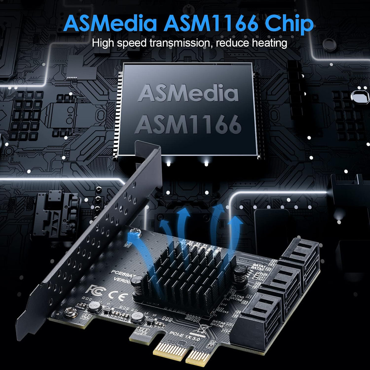 6 Port SATA 3.0 PCIe Controller Card with 6 SATA Cables W531117