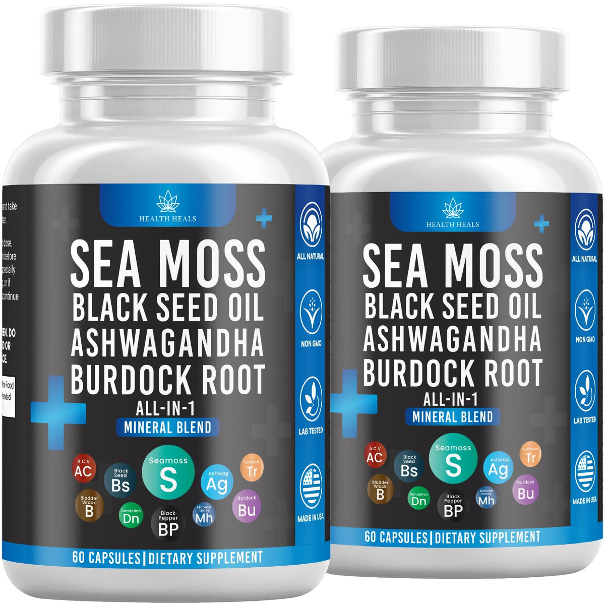 Sea Moss Black Seed Oil Ashwagandha Bladderwrack Burdock 120 Count I7676