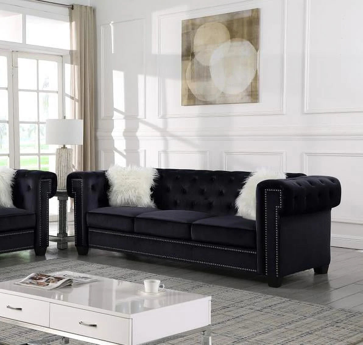 Black Tufted Velvet Sofa Set 2Pcs H84403