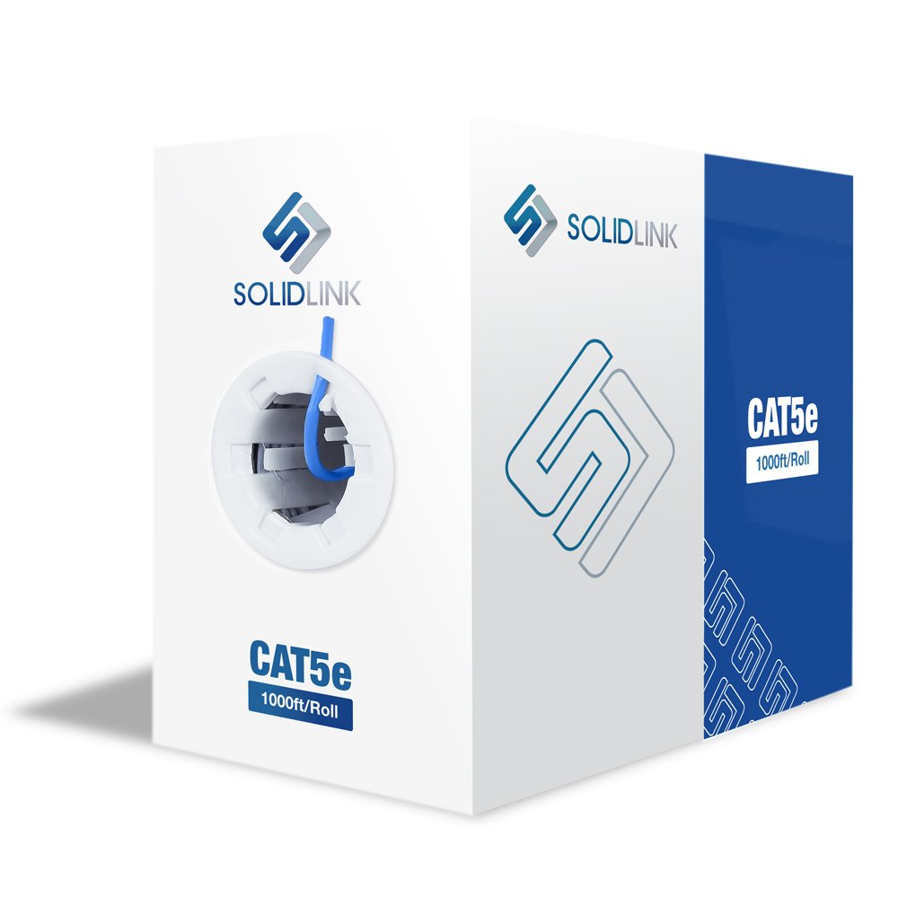 CAT5e 1000ft UTP Solid Conductor Cable 24AWG LAN Network Ethernet RJ45 Wire, Blue, Pack of 2 V924291