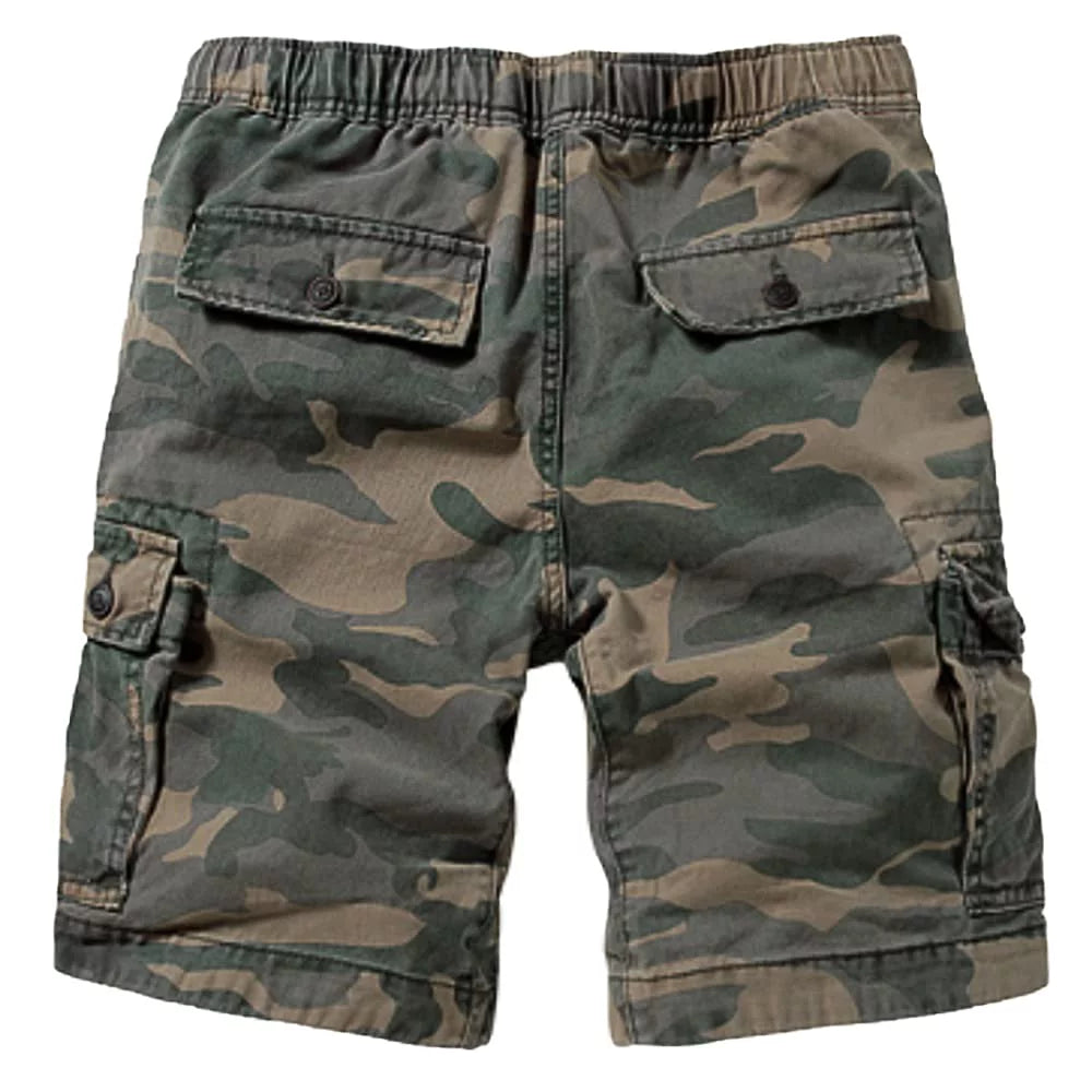 Camo Cargo Shorts with 6 Pockets Elastic Waist Khaki Camo 30 V999