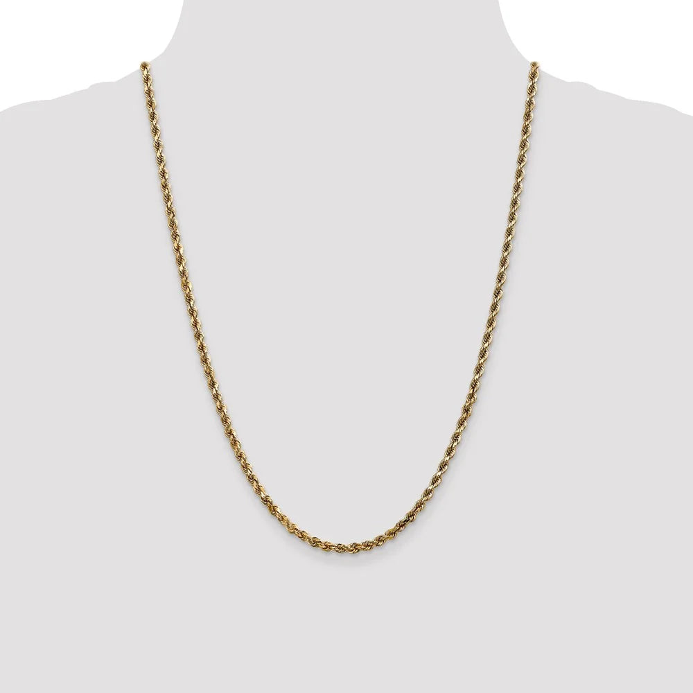 14kt Yellow Gold Diamond-Cut Rope Chain 24 inch Lobster Clasp U1593