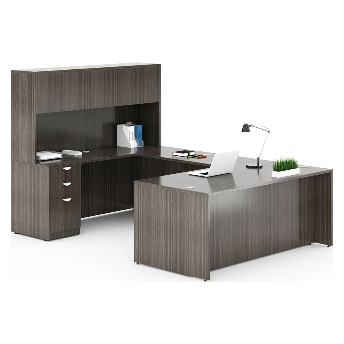 66 Inch U-Shape Desk with Storage Pedestal and Hutch Q664
