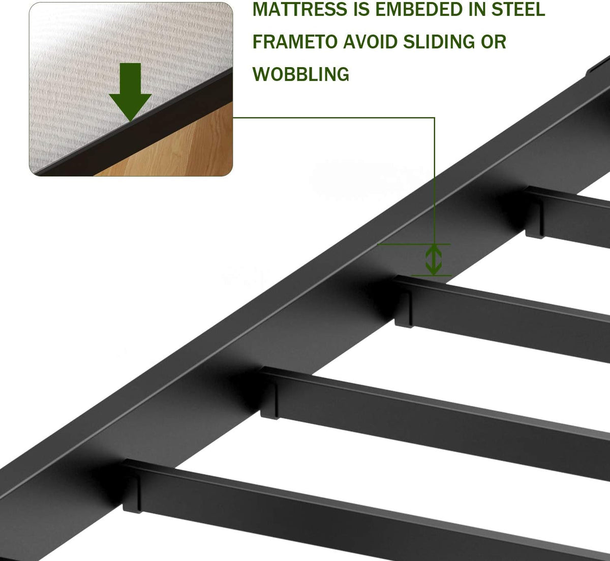 18 Inch Metal Platform Bed Frame with Steel Slats C673736