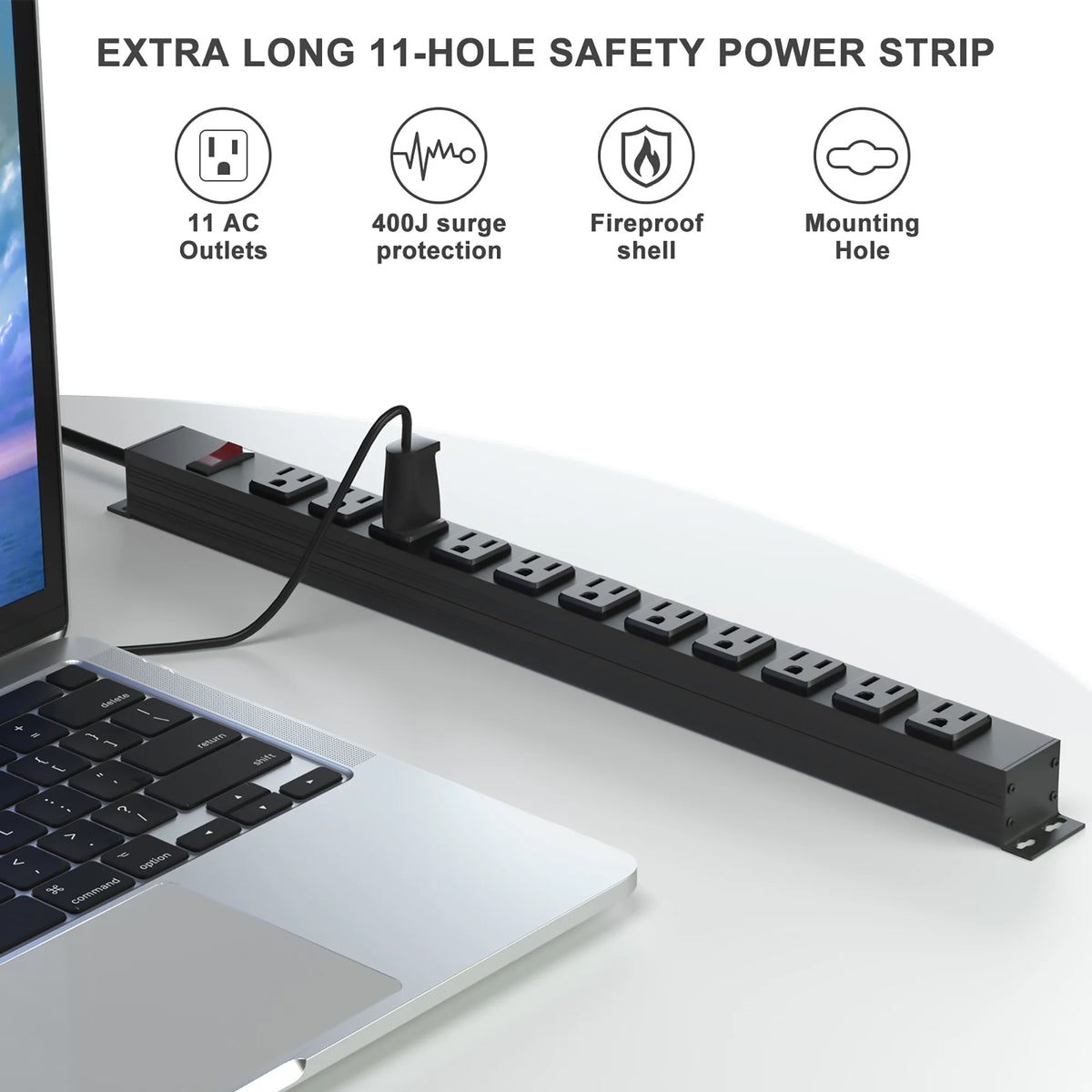 Black 11 Outlets Power Strip U9473