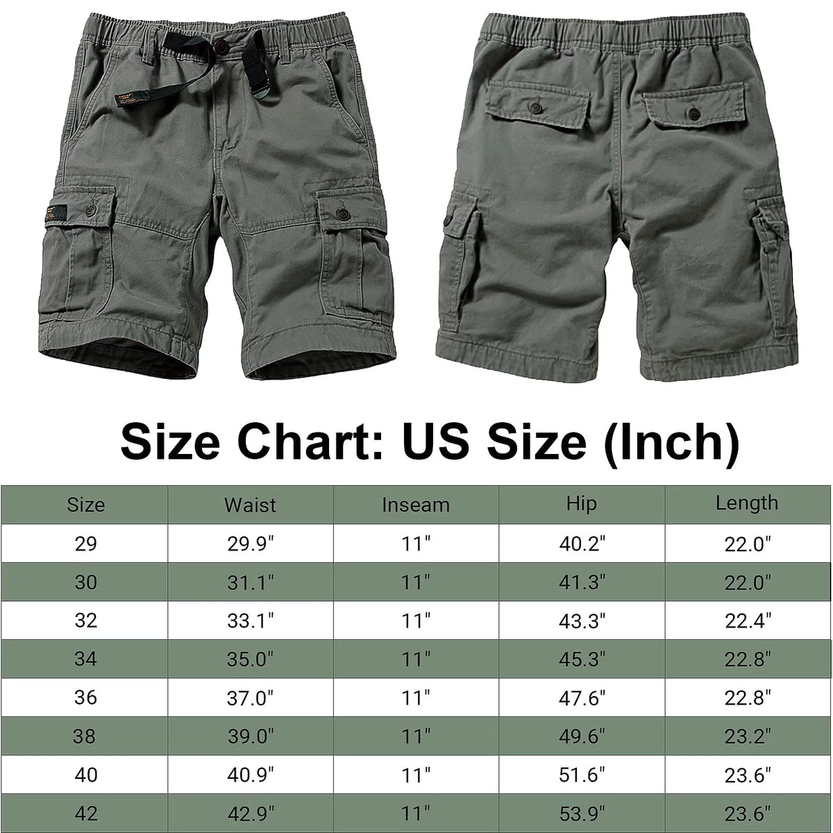 Camo Cargo Shorts with 6 Pockets Elastic Waist Khaki Camo 30 V999