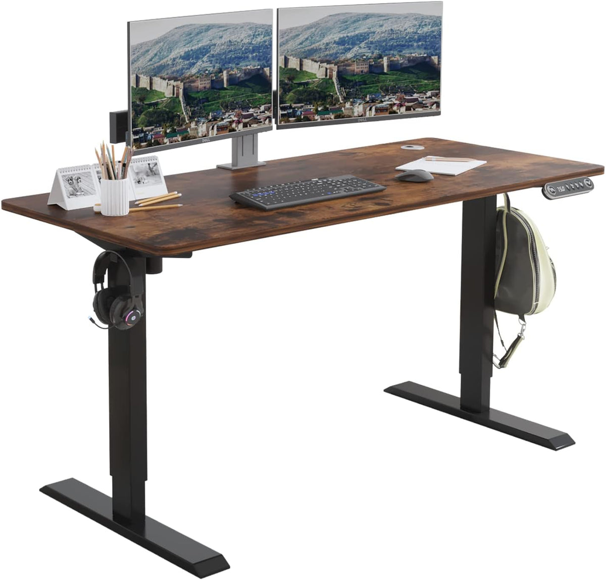 Black Frame Rustic Brown Top Height Adjustable Electric Standing Desk R149551