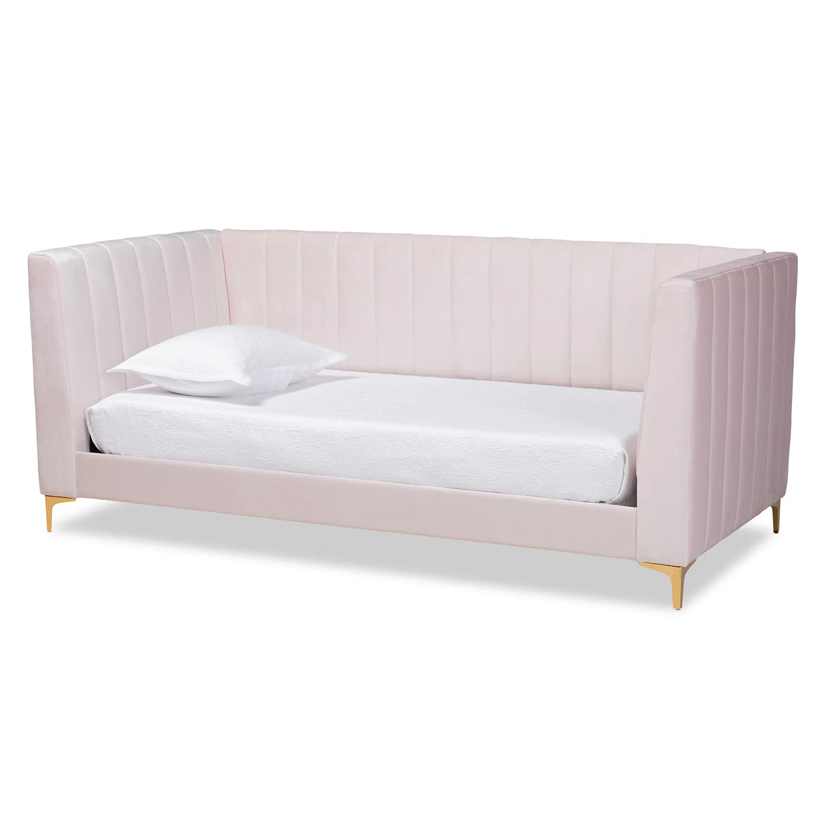 Light Pink Velvet Upholstered Gold Finished Twin Daybed O55200