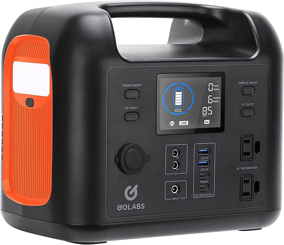 Portable Power Station 518Wh LiFePO4 Battery Backup 500W Pure Sine Wave AC Outlet K801443