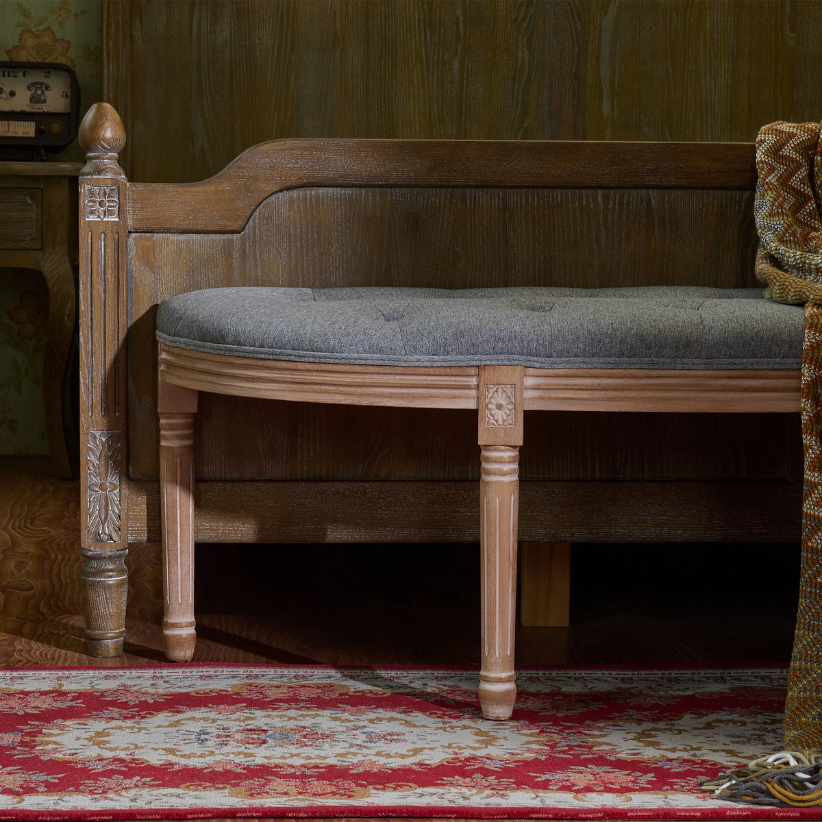 Gray Linen Upholstered Bench Q24959