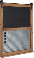 Rustic Brown Barn Door Wood Framed Multi-Use Organizer with Chalkboard and Magnetic Memo Area S6700