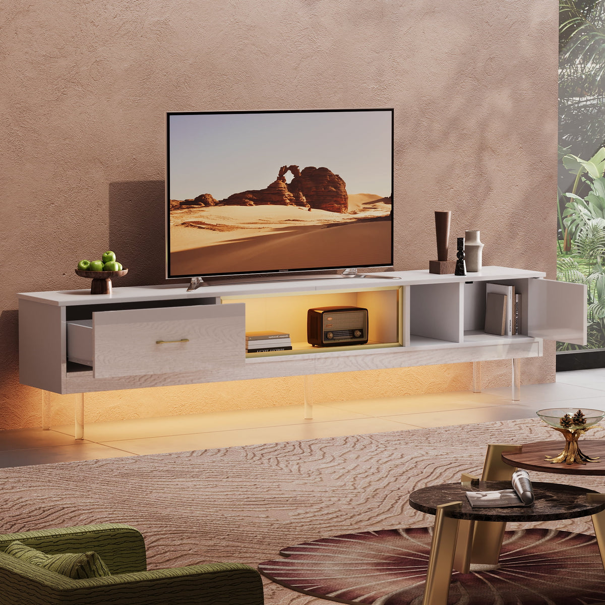 Black TV Stand with LED Lights and Drawer X209787
