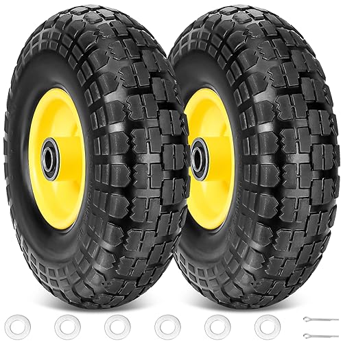 10" Solid Tires, 2 Pack Flat Free Wheels with 5/8" Axle Bore Hole V5138
