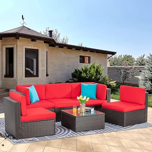 5 Piece Brown PE Wicker Outdoor Sectional Set with Ottoman F219