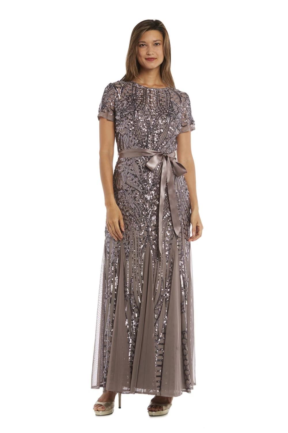 Mocha Sequin-Embellished Pleated Gown O408