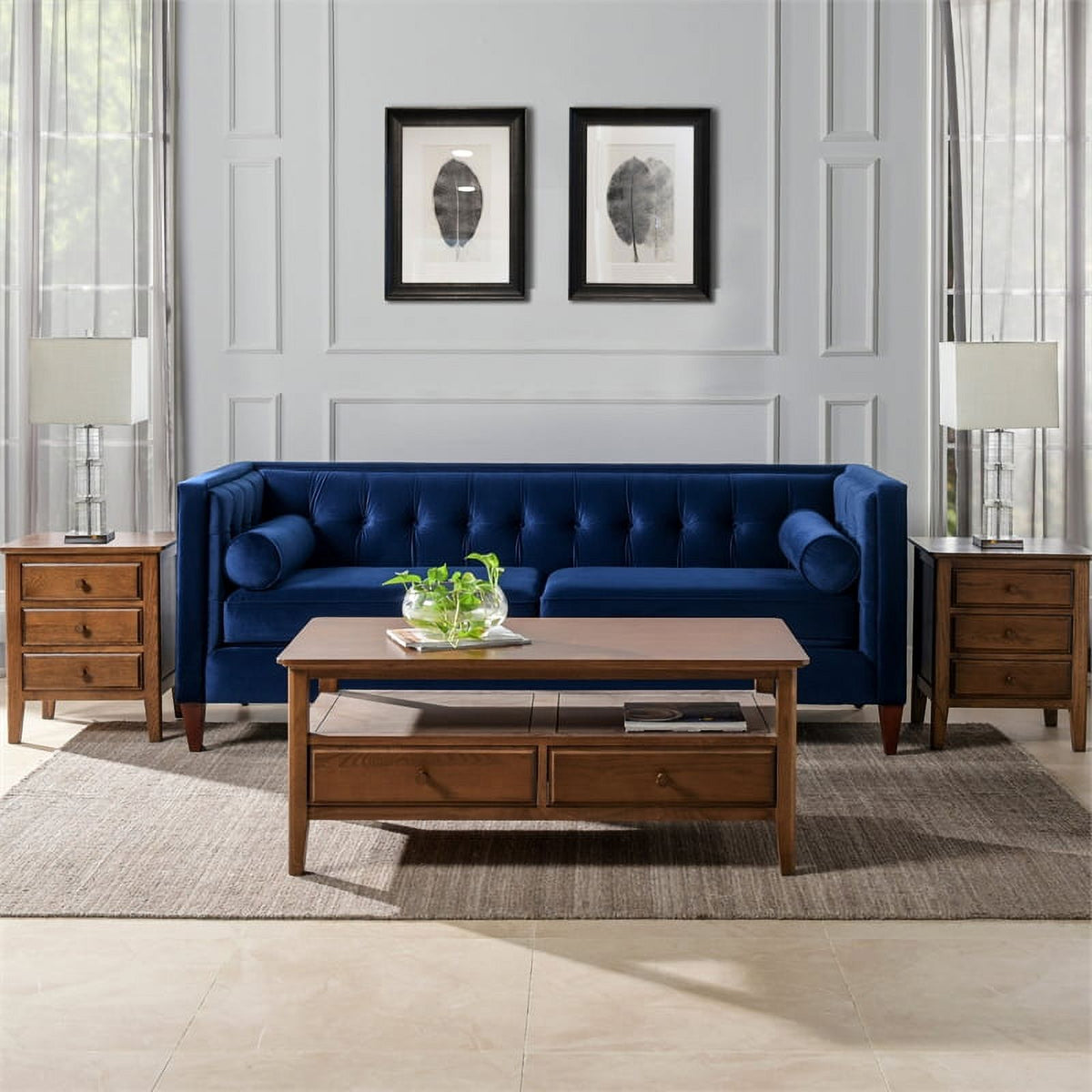 Navy Blue Tufted Tuxedo Sofa L100183