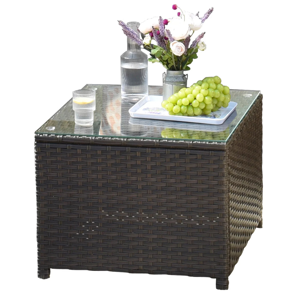 Outdoor Wicker Coffee Table with Glass Top E329