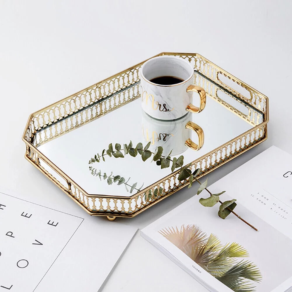 Vintage Glass Metal Vanity Tray P32318