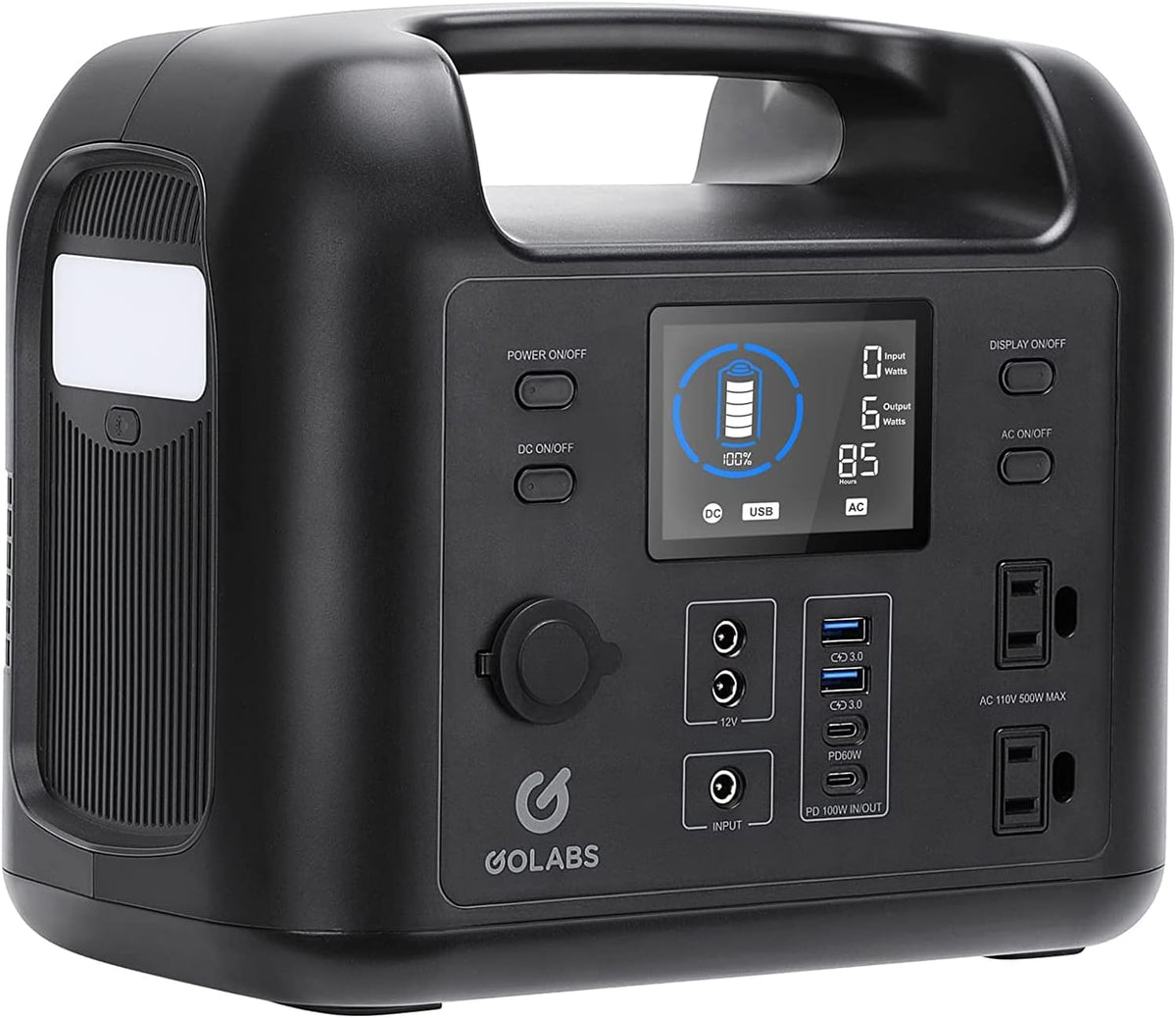 Portable Power Station 518Wh LiFePO4 Battery Backup 500W Pure Sine Wave AC Outlet K801443